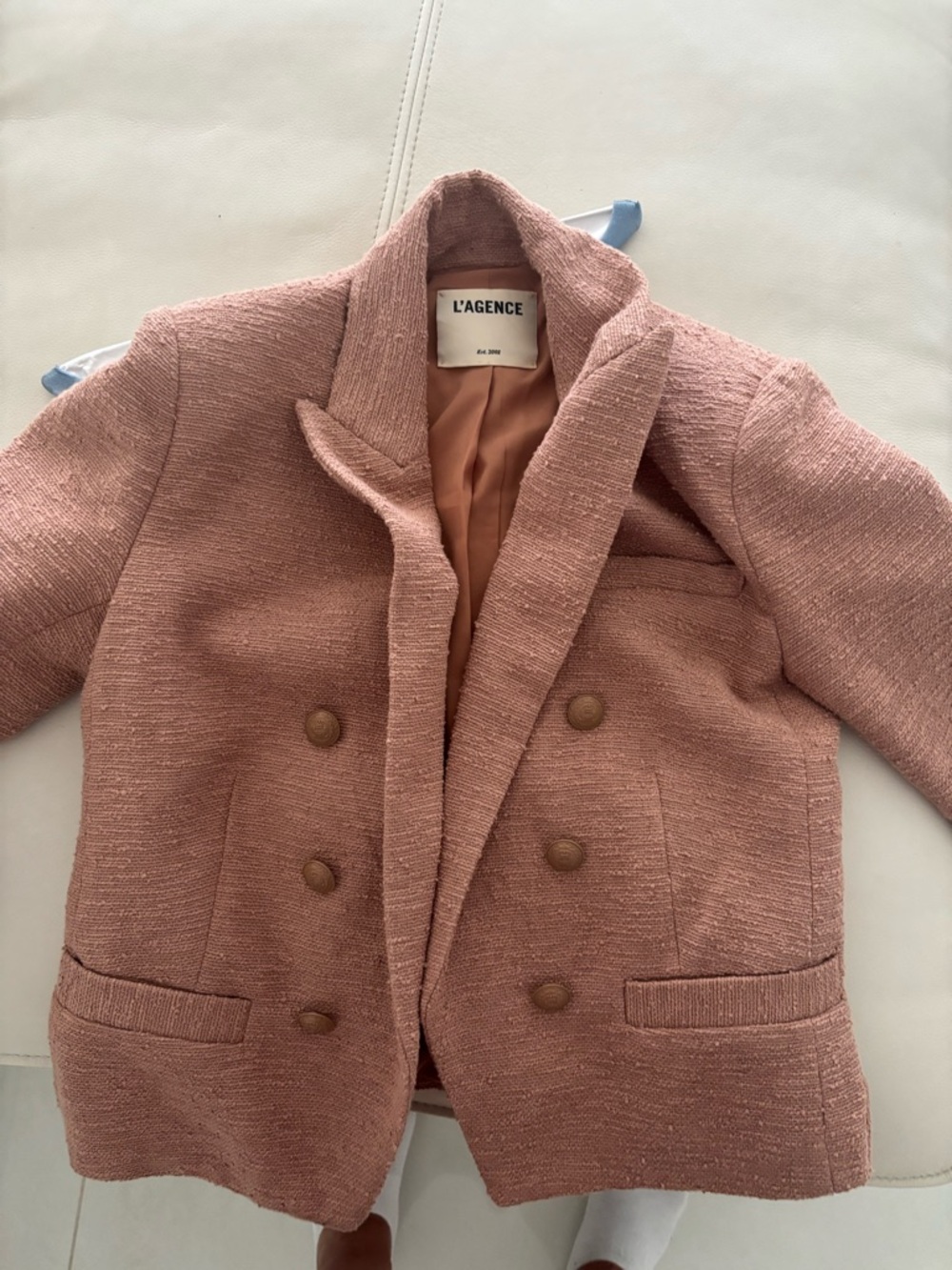 L'AGENCE Rose Pink Bouclé Double-Breasted Blazer